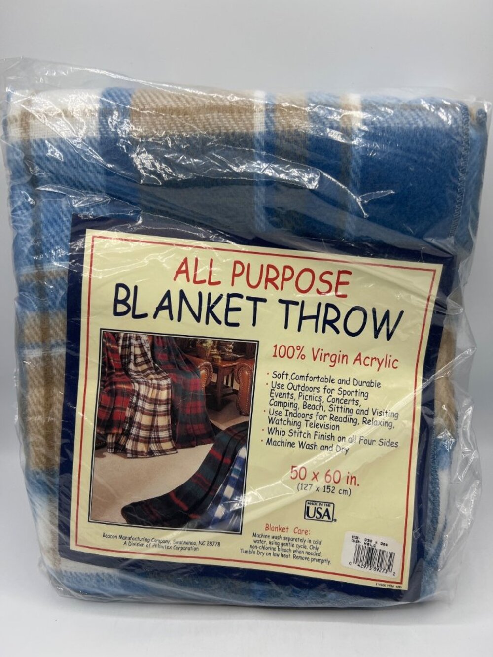 Beacon Plaid Blanket Throw Blanket 50x60 100% Virgin Acrylic Soft Durable For In
